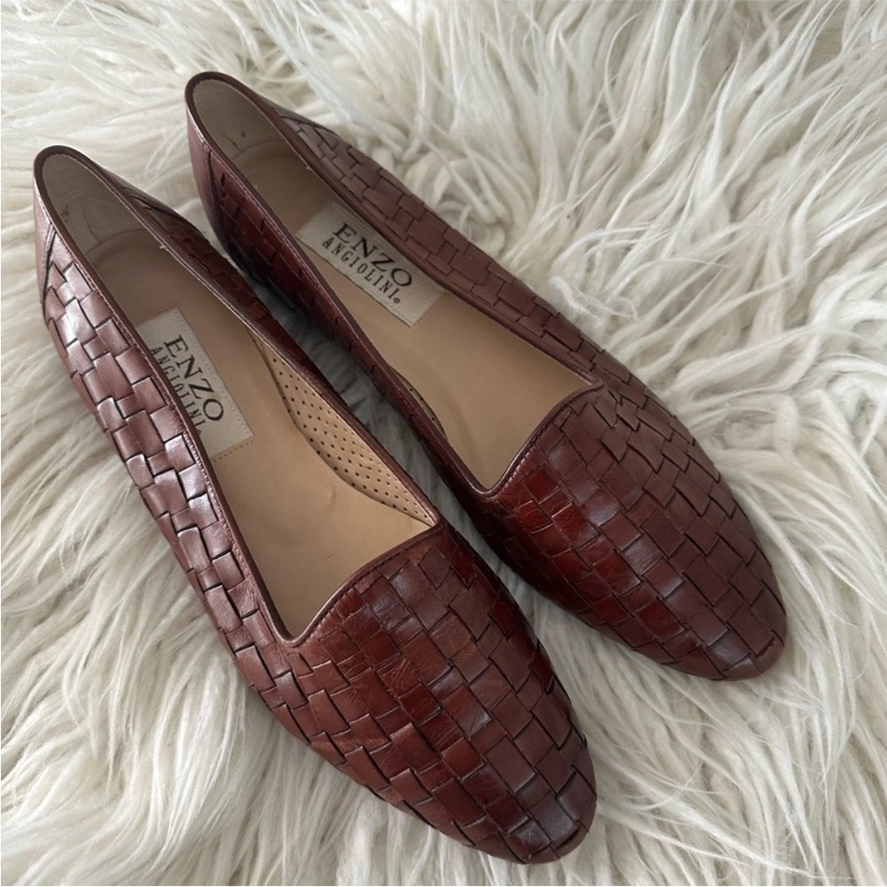 VTG Enzo Angiolini brown leather woven slip on flats 8.5 Narrow‎ width